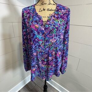 Lilly Pulitzer Full Button Front Blouse In Colony Conga Print  -  Small